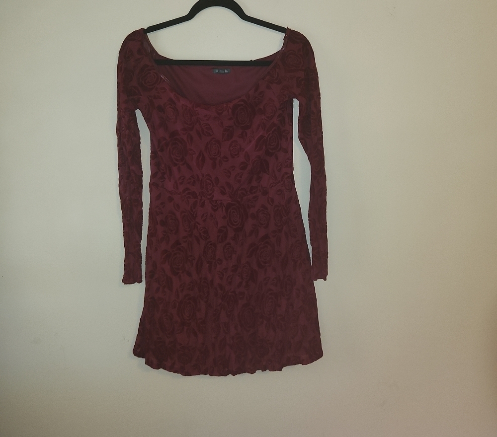 Wild Fable Maroon Floral Long Sleeve Mini Dress
